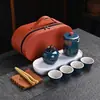 Juego de té de viaje estilo antiguo, juego completo, cerámica, portátil para uso en exteriores, incluye bandeja de té y lata de té, perfecto como regalo o recuerdo