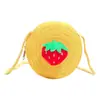 Nova Bolsa Infantil, Bolsa Transversal Pequena Redonda Fofa para Bebê, Bolsa de Palha Crochê para Praia, Mini Carteira de Moedas de Fruta Morango