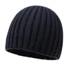 Gorro tejido negro de punto para hombre, nuevo para otoño e invierno, transfronterizo, versátil, cálido y adelgazante, gorro de punto acanalado de color sólido