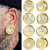 Expansor de lóbulo de acero inoxidable hueco con diseño de loto y Buda, con polea de diente interior, chapado en oro, diseños de ciervo, gato, concha