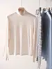 Top de capa base de manga larga de mezcla de cachemira de cuello alto con cuello con volantes, adecuado para usar como prenda interior o exterior.