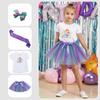 Saia Tutu Europeia e Americana para Meninas com Forro Camiseta Aniversário Alça de Ombro Laço Presilha de Cabelo Saia Tutu de Tela Estrela e Lua Roupa Infantil