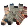 Meias de Lã Tricotadas Distintivas Outono e Inverno Estilo Étnico Meias Vintage Meias de Lã com Forro de Fleece Espessadas Armazenamento de Calor de Inverno Quentes