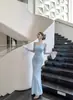 Vestido Longo Plissado Sexy de Cor Sólida com Decote V e Cadarço para Mulheres Primavera e Outono de Alta Qualidade Slim Fit Justo ao Corpo Sereia Maxi Vestido