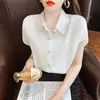 Camisa Feminina de Chiffon Branca de Manga Curta, Nova Camisa Estilo Francês Europeu Verão 2025, Top Emagrecedor que Esconde a Barriga