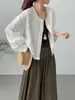Então, Leve Oxigênio Um Verão Estilo Coreano Tencel Linho Fresco Camisa de Botão Manga Longa Feminina Leve Respirável Top E2762