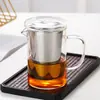 Tetera de Vidrio Grueso de Alto Borosilicato Resistente al Calor con Boquilla Tazas de Té Vasos de Vidrio Tapa Interior de Vidrio de Acero Inoxidable Taza Coladora para Infusiones de Té