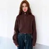 Suéter Rojo de Cuello Alto con Media Cremallera para Mujer, Nuevo Estilo Coreano Otoño/Invierno 2026 Estilo Holgado Perezoso Tejido de Punto con Cuello Vuelta
