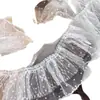Borda de Renda Franzida de Malha com Bolinhas de Veludo Branca de Camada Dupla de 8cm de Largura para Decoração de Saia de Roupa de Animal de Estimação Lolita