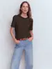 Transfronterizo 2026 Nuevo de Gran Venta Camiseta de Manga Corta con Retazos de Encaje Vintage Top Versátil de Punto Casual para el Trabajo Diario para Mujer
