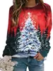 Sudadera de Manga Larga con Cuello Redondo para Mujer 2024, Moda, Estampado 3D, Top para Mujer, Transfronterizo, Estampado de Árbol de Navidad, Sudadera Casual