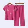 Traje de Manga Corta para Mujeres de Mediana Edad y Mayores, Camiseta Casual, Cuello Redondo, Ropa de Verano para Mamá, Ropa Transpirable para Casa, Pijama Exterior