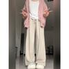 Pantalones Anchos Estilo Coreano Yamamoto para Mujer, Primavera, Otoño, Invierno, Forro Polar, Pierna Recta, Largo Hasta el Suelo, Petites, Pantalones Casuales Sueltos