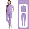 Niaahinn Sem Mangas Gola Alta Cor Lisa Fino Feminino Elástico Esfoliante Doutor Enfermeiro Recepção Roupa de Trabalho Conjunto