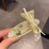 Pinza para el Cabello con Lazo de Cinta Amarilla de Alta Gama, Cristales, para Mujer, Pinza Dulce para Flequillo de Frente, Pinza para Mechones Laterales