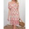 2026 Nuevo Vestido Casual Elegante de Mujer Transfronterizo AliExpress con Estampado Floral Hombros Descubiertos Original