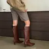 Botas de cuero tipo caballero para mujer, botas altas de tubo largo, nuevo estilo otoño e invierno, botas hasta la rodilla sin cordones de tacón alto y punta cuadrada de cuero genuino, botas rectas para mujer