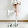 Calcetines Apilados con Lazo Color Crema, Calcetines Finos Transpirables de Verano con Patrón Argyle para Pantorrilla, Calcetines Lolita Pura Deseo Jk