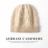 Gorro de tricô espesso de três fios, novo estilo outono/inverno, tricô de caxemira, cor sólida, com abas para as orelhas e uma coroa redonda
