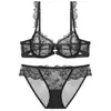 Lingerie Sexy Estilo Francês Transfronteiriça para Mulheres, Conjunto de Sutiã Renda Pura Desejo Ultrafino de Verão, Minimiza Seios Grandes Anti-Queda