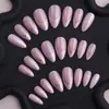 Uñas Portátiles Europeas y Americanas Transfronterizas Rosa Nude Doradas Uñas Largas Almendra Manicura Francesa de Lujo con Línea Dorada Productos Terminados al por Mayor