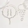 Amazon Fashion Colar Brincos Pulseira de Strass de Cristal Conjunto de Três Peças Acessórios de Joias Joias de Casamento para Noivas