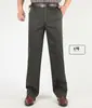 Pantalones de papá Primavera y Otoño para Hombre de Algodón Sueltos Rectos Cintura Alta Tiro Medio Pliegues Dobles Casuales Tallas Grandes para Hombre