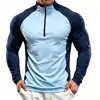Ropa de Entrenamiento Transpirable con Media Cremallera de Comercio Exterior Transfronterizo para Hombres y Mujeres, Manga Larga, Secado Rápido, Camiseta, Primavera y Otoño, Bloques de Color Juveniles, Top de Fitness