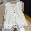 Camisa sin mangas de encaje de ramio blanco de alta gama para mujer Verano 2025 Suelta de algodón y lino Camisa ligera de lino que reduce la edad