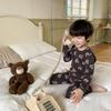 Pijama para Niños y Niñas Categoría a Primavera y Otoño Cuello Redondo Dibujos Animados Set de Ropa Interior Bebé 280g Lana Pull-Up Ropa para el Hogar
