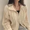 Estilo Coreano Otoño/Invierno 2026 Nuevo Suéter Cardigan de Punto Trenzado con Cremallera Doble de Temperamento Retro Estudiante para Mujer Talla Única