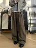 Pantalones casuales de trigo color café con pliegues para hombre, estilo "old money" de otoño, pierna ancha, holgados, versátiles, largos