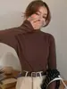 Camiseta básica de cuello alto de terciopelo doble cara para mujer, nuevo estilo otoño e invierno, cuello alto, gruesa, ajustada, top cálido