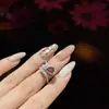 Anillo Abierto de Nuevo Estilo, Rojo Natural Simulado, Elegante y Sencillo, para Mujer, Dulce y Fresco, Regalo para Mejor Amiga