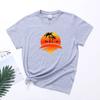 Camiseta casual de comercio exterior europeo y americano con hermoso patrón de puesta de sol soleada impresa de manga corta para mujer, top de cuello redondo
