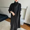 Abrigo de lana de corte holgado estilo coreano con cuello alto para mujer, nuevo corte holgado, talla grande, abrigo de cachemira doble faz, efecto adelgazante