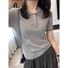 Camiseta de Manga Corta con Cuello Polo Talla Grande de Seda Helada para Mujer, Nuevo Estilo Coreano Verano 2026, Estilo Universitario, Camiseta Adelgazante 3512