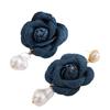 Pendientes de Perla con Flor de Rosa de Mezclilla Azul Franceses Estilo Coreano Transfronterizos Pendientes Elegantes de Gama Alta de Nicho para Mujer