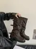 Botas de Salto Grosso Chunky Estilo Retrô, Botas de Cowboy Ocidental Arredondadas, Botas de Montaria, Botas de Moda para o Início do Outono, Estilo Coreano, Botas Femininas para Calça