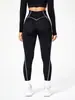 Pantalones de yoga transfronterizos para mujer, ropa deportiva para mujer, diseño de cintura en V para deportes al aire libre, bloques de color, realce de glúteos, cintura alta, control de abdomen, pantalones largos
