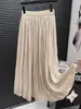 Saia plissada de chiffon com lamê perolado de alta qualidade, estilo retrô, plissada, drapeada, com efeito emagrecedor, cintura alta, modelo A