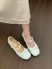 Sapatos Mary Jane Franceses Prateados com Plataforma Interna para Mulheres 2025 Primavera Novo Bico Quadrado Estilo Fada Laço Boca Rasa