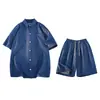 Conjunto de Dos Piezas para Hombre de Verano de Seda Helada de Secado Rápido Camiseta Deportiva de Manga Corta y Pantalones Cortos Estilo Coreano Holgados de Cinco Puntos Se Puede Vender por Separado