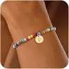 Pulsera de Cuentas de Arroz de Colores Odomine Transfronteriza con Colgante Redondo de 26 Letras Inglesas Pulsera de Joyería Bohemia para Mujeres