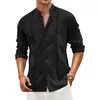 Camisa de Algodón Lino Transfronteriza Cuello 2024 Hombres Europeos y Americanos Casual Botón Verano Vacaciones en la Playa Yama