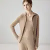 Suéter de 100% cashmere com gola, que valoriza a silhueta, para mulheres, novo estilo 2026, com zíper duplo, suéter de tricô de gola alta, cardigã de cashmere