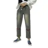 Jeans Masculino de Verão 2025 Tendência Estilo Hong Kong Bordado Personalizado Hip-Hop Ins Moda High Street Tendência Cool Calça Longa