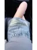 Saia Jeans Vintage Estilo Americano com Strass Plus Size para Mulheres, Shorts Saia Curto Evasê Emagrecedor de Cintura Alta para Mulheres Curvilíneas