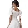Vestido Novo Branco Outono/Inverno Estilo Puff Sleeve Pure Desire Moda Europeia e Americana Transfronteiriça Elegante Vestido de Alta Qualidade