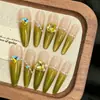 Unhas Vestíveis Gato de Olho Verdes Feitas à Mão, Unhas Vestíveis Longas, Produtos Acabados, Atacado, Removíveis, Alta Qualidade, Manicure Clareadora